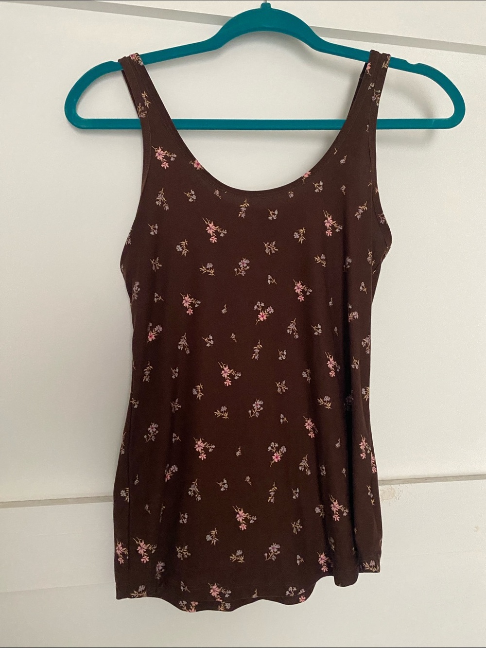 No Boundaries Brown Tank Top with Pink Floral Print